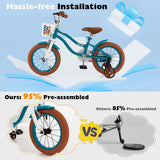 NNECW Kids Bike Adjustable with Handbrake and Basket for 3-5 Years Old-Turquoise-14 inches