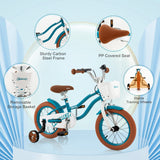 NNECW Kids Bike Adjustable with Handbrake and Basket for 3-5 Years Old-Turquoise-14 inches