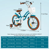 NNECW Kids Bike Adjustable with Handbrake and Basket for 4-7 Years Old-Turquoise-16 inches