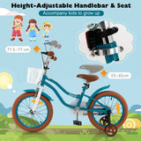 NNECW Kids Bike Adjustable with Handbrake and Basket for 4-7 Years Old-Turquoise-16 inches