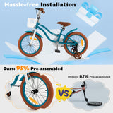 NNECW Kids Bike Adjustable with Handbrake and Basket for 4-7 Years Old-Turquoise-16 inches