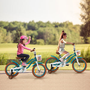 NNECW Kids Bike Adjustable with Handbrake and Basket for 4-8 Years Old-Turquoise-18 inches