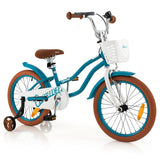 NNECW Kids Bike Adjustable with Handbrake and Basket for 4-8 Years Old-Turquoise-18 inches