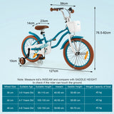 NNECW Kids Bike Adjustable with Handbrake and Basket for 4-8 Years Old-Turquoise-18 inches