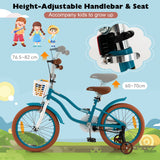 NNECW Kids Bike Adjustable with Handbrake and Basket for 4-8 Years Old-Turquoise-18 inches