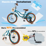 NNECW Kids Bike Adjustable with Handbrake and Basket for 4-8 Years Old-Turquoise-18 inches