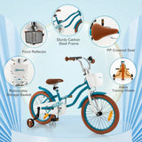 NNECW Kids Bike Adjustable with Handbrake and Basket for 4-8 Years Old-Turquoise-18 inches