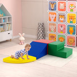 NNECW 4-Piece Kids Climb Crawl Playset for Nursery &amp; Kindergarten-Red