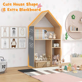 NNECW Kids House-Shaped Table and Chair Set with Storage & Blackboard