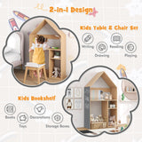 NNECW Kids House-Shaped Table and Chair Set with Storage & Blackboard