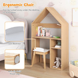 NNECW Kids House-Shaped Table and Chair Set with Storage & Blackboard