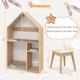 NNECW Kids House-Shaped Table and Chair Set with Storage & Blackboard