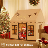 NNECW Kids Play Castle Tent Large Playhouse Toys Gifts with Star Lights Washable Mat-Beige