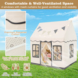 NNECW Kids Play Castle Tent Large Playhouse Toys Gifts with Star Lights Washable Mat-Beige