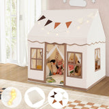 NNECW Kids Play Castle Tent with Star Lights and Washable Velvet Mat-Brown