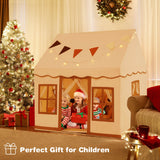 NNECW Kids Play Castle Tent with Star Lights and Washable Velvet Mat-Brown
