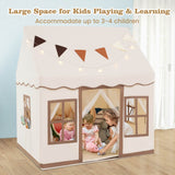 NNECW Kids Play Castle Tent with Star Lights and Washable Velvet Mat-Brown