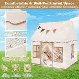 NNECW Kids Play Castle Tent with Star Lights and Washable Velvet Mat-Brown
