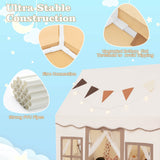NNECW Kids Play Castle Tent with Star Lights and Washable Velvet Mat-Brown