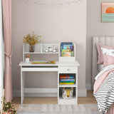 NNECW Kids Study Desk with Storage Shelves and Keyboard Tray-White