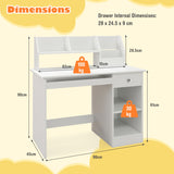 NNECW Kids Study Desk with Storage Shelves and Keyboard Tray-White