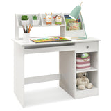 NNECW Kids Study Desk with Storage Shelves and Keyboard Tray-White