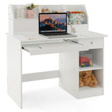 NNECW Kids Study Desk with Storage Shelves and Keyboard Tray-White