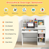 NNECW Kids Study Desk with Storage Shelves and Keyboard Tray-White