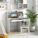 NNECW Kids Study Desk with Storage Shelves and Keyboard Tray-White