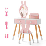 NNECW Kids Vanity Dressing Table Stool Set with Mirror Drawers