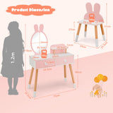 NNECW Kids Vanity Dressing Table Stool Set with Mirror Drawers