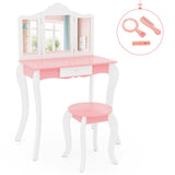 NNECW Kids Vanity Set with Tri-folding Acrylic Mirror TOP 20 Bonus Trinkets Set
