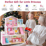 NNECW Kids Wooden Dollhouse with 5 Simulated Rooms & 10 Pieces of Furniture