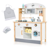NNECW Kids Wooden Kitchen Playset with Microwave & Washing Machine for Aged 3-10 Years Old