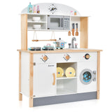 NNECW Kids Wooden Kitchen Playset with Microwave & Washing Machine for Aged 3-10 Years Old