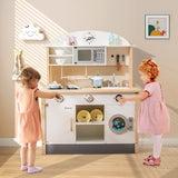 NNECW Kids Wooden Kitchen Playset with Microwave & Washing Machine for Aged 3-10 Years Old