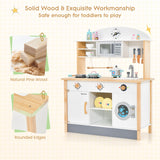 NNECW Kids Wooden Kitchen Playset with Microwave & Washing Machine for Aged 3-10 Years Old