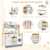 NNECW Kids Wooden Kitchen Playset with Microwave & Washing Machine for Aged 3-10 Years Old