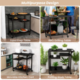 NNECW 3-Shelf Movable BBQ Cart with 4 Lockable Wheels