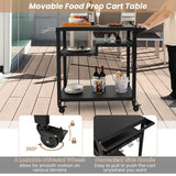 NNECW 3-Shelf Movable BBQ Cart with 4 Lockable Wheels