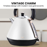 NNEDPE 1.7L Rose Trim Collection Kettle - White
