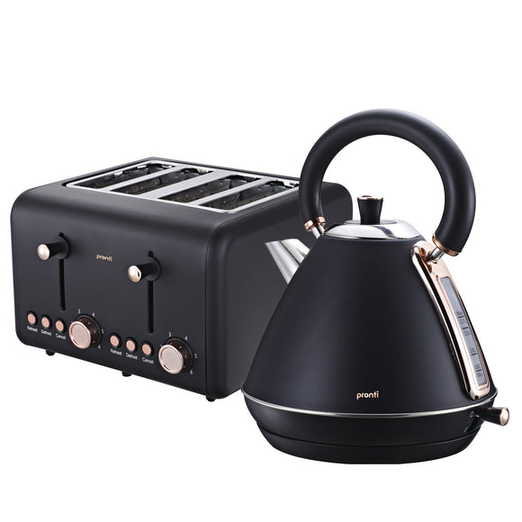 NNEDPE Rose Trim Collection Toaster & Kettle Bundle - Black