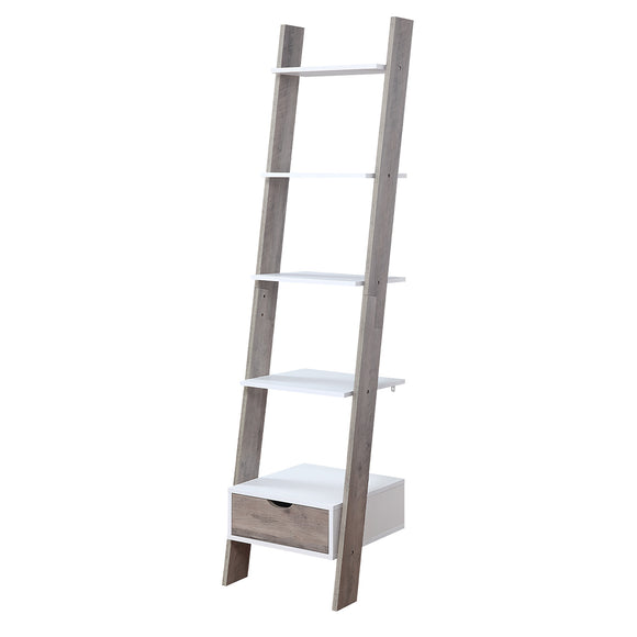 NNEDPE Mira 5-Tier Ladder Shelf - White and Grey Oak