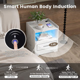 NNECW LED Smart Bedside Table with USB Port Adjustable Light Colors and Brightness