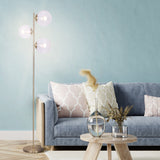 NNEDPE 3-Light Gold Metal Floor Lamp with Glass Shades