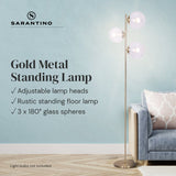 NNEDPE 3-Light Gold Metal Floor Lamp with Glass Shades