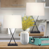NNEDPE Metal Table Lamp Rectangular Shade X Stand