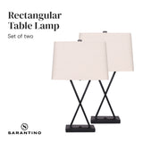 NNEDPE Metal Table Lamp Rectangular Shade X Stand