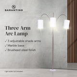 NNEDPE 3-Light Metal Arc Floor Lamp - Nickel & Marble Finish