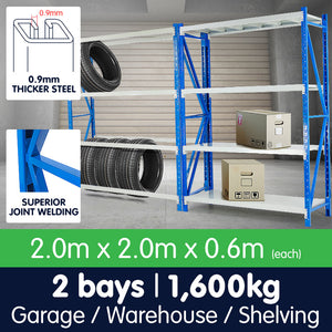NNEDPE 2 Bay Garage Storage Steel Rack Long Span Shelving 2m-wide